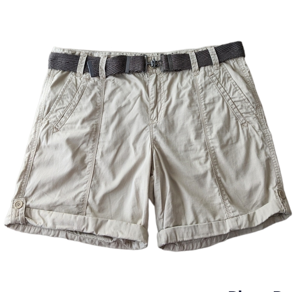 CALVIN Klein cotton safari belted shorts with pockets beige tan color size 10 B1